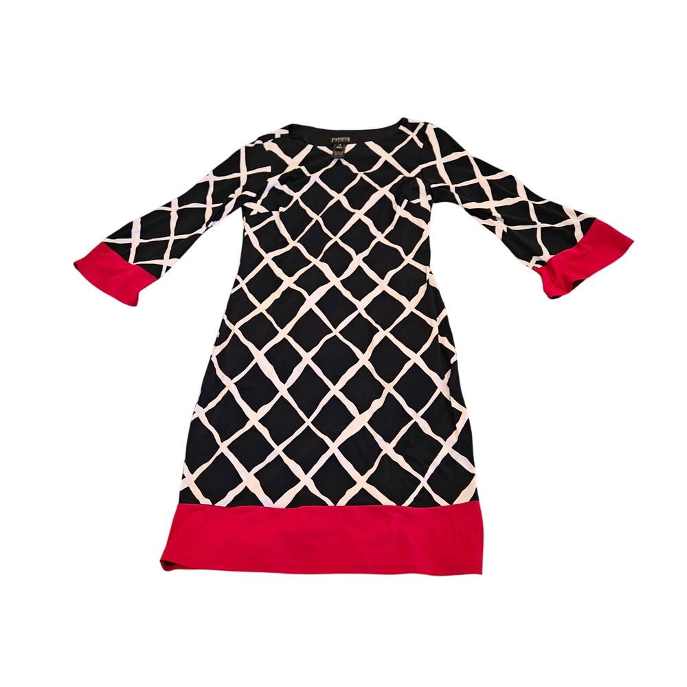 NWT En Focus Studio Dress Size 4 Navy White Red Geometric Sheath
